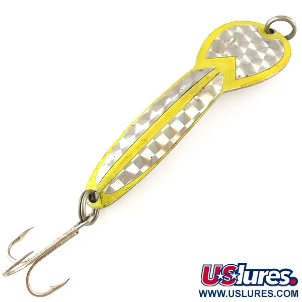 Vintage  Glen Evans Loco 4 UV, 3/4oz Nickel / Yellow UV Glow in UV light, Fluorescent fishing spoon #4812