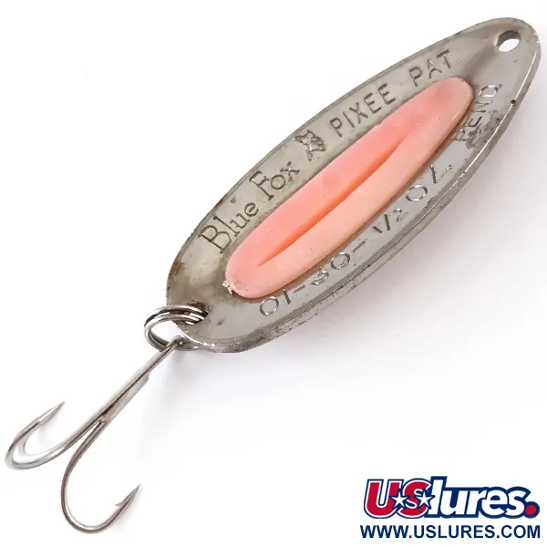 Vintage   Blue Fox Pixee , 1/2oz Hammered Nickel / Pink fishing spoon #4840