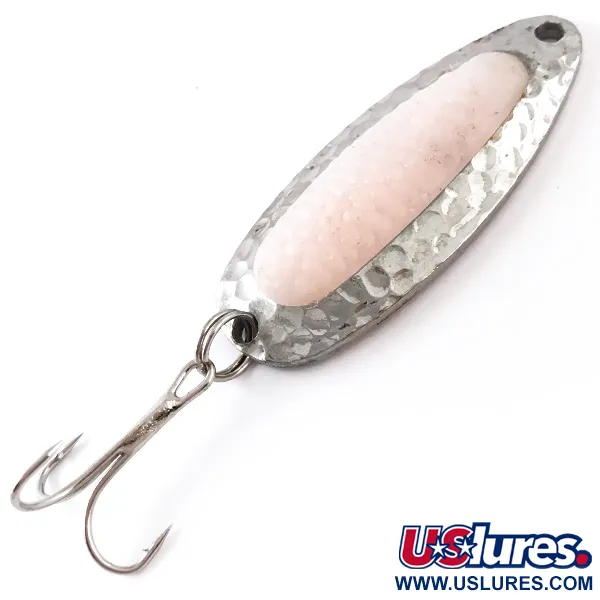 Vintage   Blue Fox Pixee , 1/2oz Hammered Nickel / Pink fishing spoon #4840