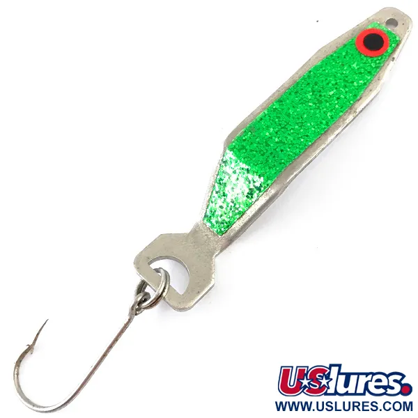 Vintage  Shasta Tackle Humdinger, 2/5oz Nickel / Green Glitter fishing spoon #4871