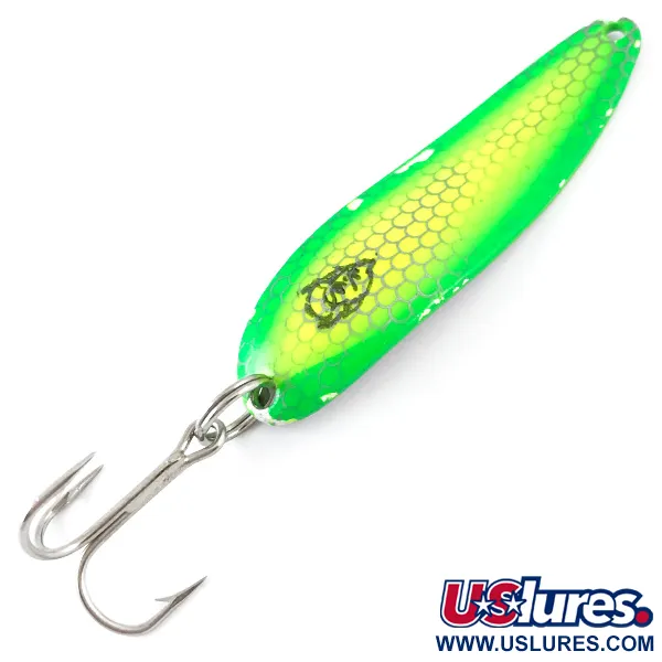 Vintage  Eppinger Dardevle Cop-E-Cat 7400 UV, 1/2oz Yellow / Green / Nickel UV Glow in UV light, Fluorescent fishing spoon #4877