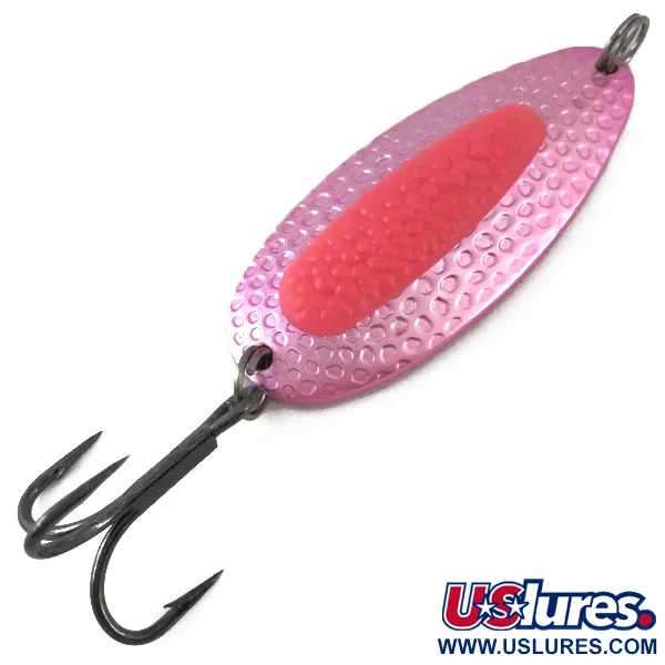 Vintage   Blue Fox Pixee UV , 3/4oz Hammered Pink Metallic / Red fishing spoon #4879