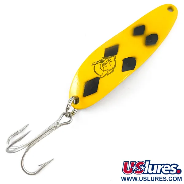 Vintage  Eppinger Dardevle Cop-E-Cat 7300, 1/3oz Five of Diamonds (Black / Yellow / Brass) fishing spoon #4886