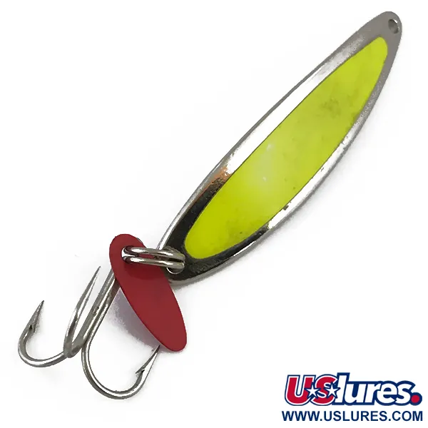 Vintage   Bay de Noc Swedish pimple UV, 1/2oz Nickel UV Glow in UV light, Fluorescent fishing spoon #4903