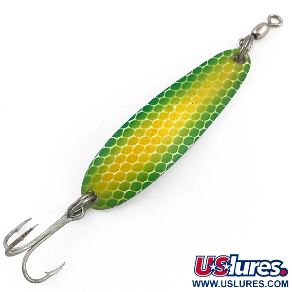 Vintage  Luhr Jensen Krocodile Die #3, 1/3oz Yellow / Green / Nickel fishing spoon #4905