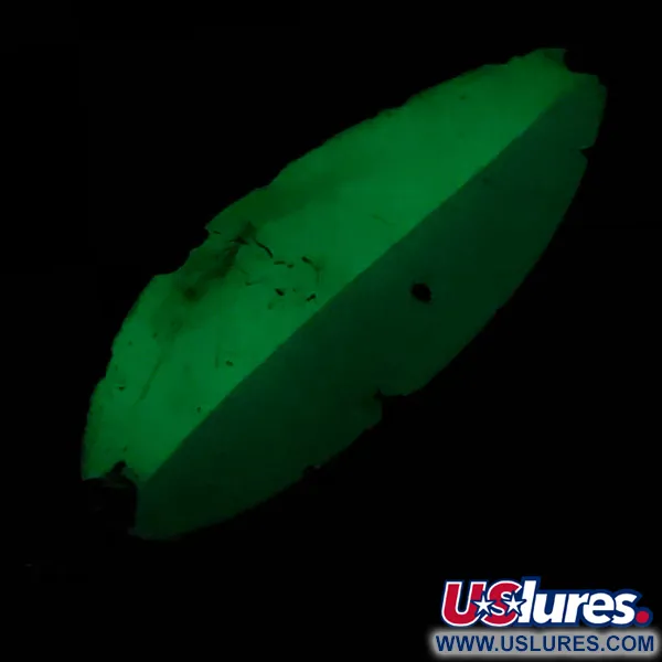 Vintage   Acme Little Cleo Glow, 3/4oz White / Blue / Nickel Glow in Dark fishing spoon #4909