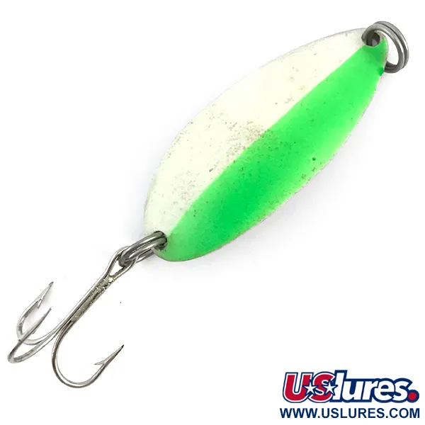 Vintage   Acme Little Cleo Glow, 3/5oz White / Green / Nickel / Glow in Dark fishing spoon #4911
