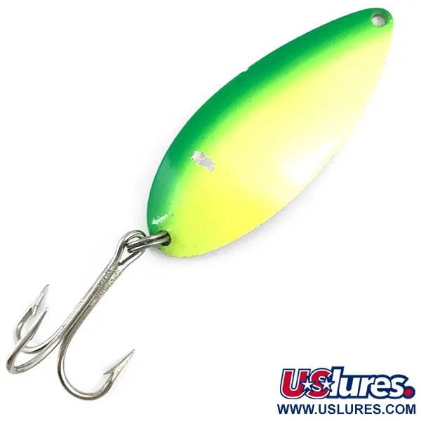 Vintage  Seneca Little Cleo (Hula Girl), 3/4oz Yellow / Green / Nickel fishing spoon #4912