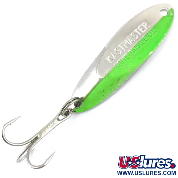 Vintage  Acme Kastmaster UV, 3/8oz Nickel / Light Green UV Glow in UV light, Fluorescent fishing spoon #4981