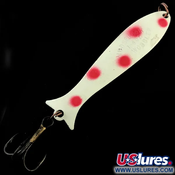 Vintage  Williams Mooselook wobbler, 3/16oz White / Red fishing spoon #5043