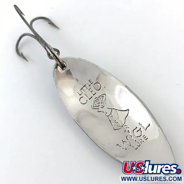 Vintage  Seneca Little Cleo (Hula Girl), 2/3oz White / Blue / Nickel / Glitter fishing spoon #5073
