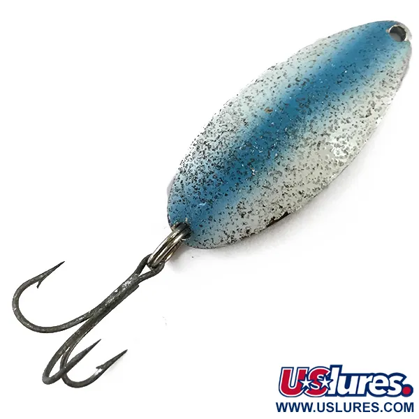 Vintage  Seneca Little Cleo (Hula Girl), 2/3oz White / Blue / Nickel / Glitter fishing spoon #5073