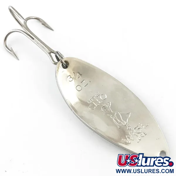 Vintage  Seneca Little Cleo (Hula Girl) Glow, 3/4oz White / Blue / Nickel fishing spoon #5075