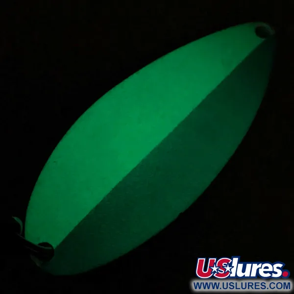 Vintage  Seneca Little Cleo (Hula Girl) Glow, 3/4oz White / Blue / Nickel fishing spoon #5075