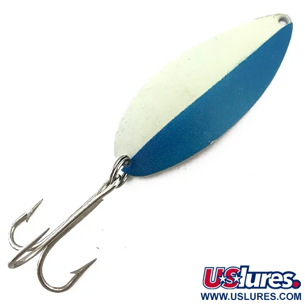Vintage  Seneca Little Cleo (Hula Girl) Glow, 3/4oz White / Blue / Nickel fishing spoon #5075