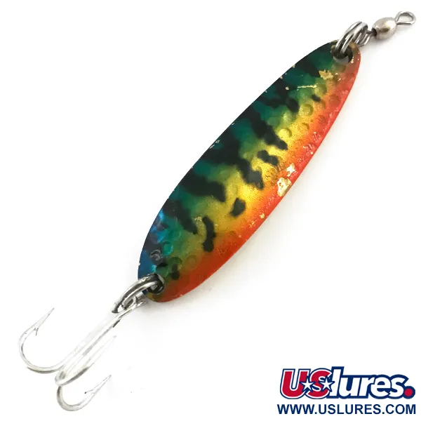 Vintage  Luhr Jensen Krocodile Die #3 UV, 1/2oz Fire Tiger / Gold fishing spoon #5085