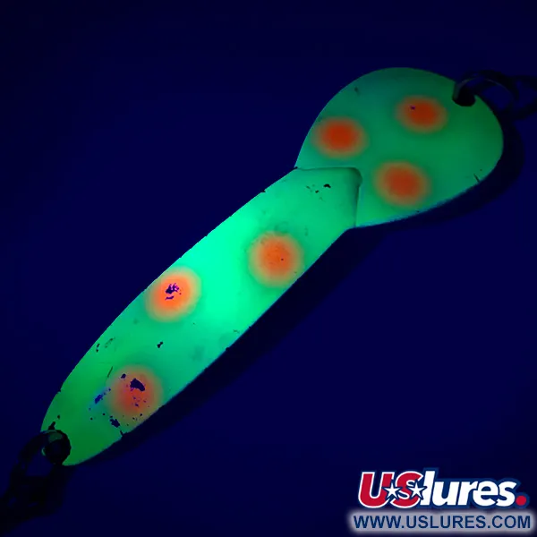 Vintage   Glen Evans Loco 4 UV, 3/4oz Yellow / Nickel / Red UV Glow in UV light, Fluorescent fishing spoon #5118