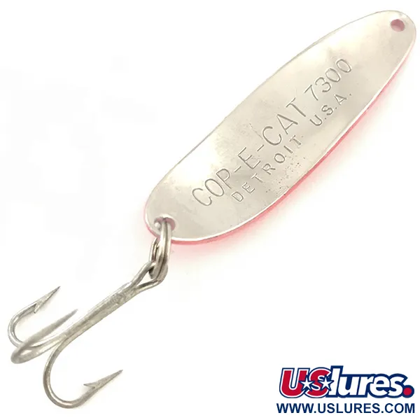 Vintage  Eppinger Dardevle Cop-E-Cat 7300 UV, 1/3oz Fluorescent Pink / Nickel UV Glow in UV light, Fluorescent fishing spoon #5123