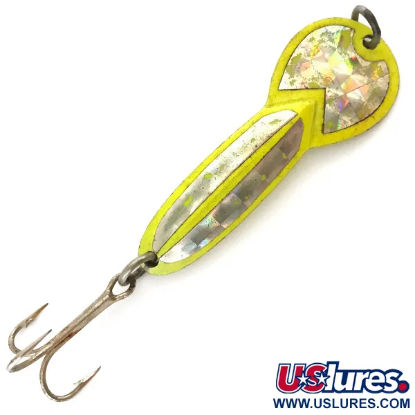 Vintage   Glen Evans Loco 3 UV, 3/5oz Yellow / Hologram UV  Glow in UV light, Fluorescent fishing spoon #5125
