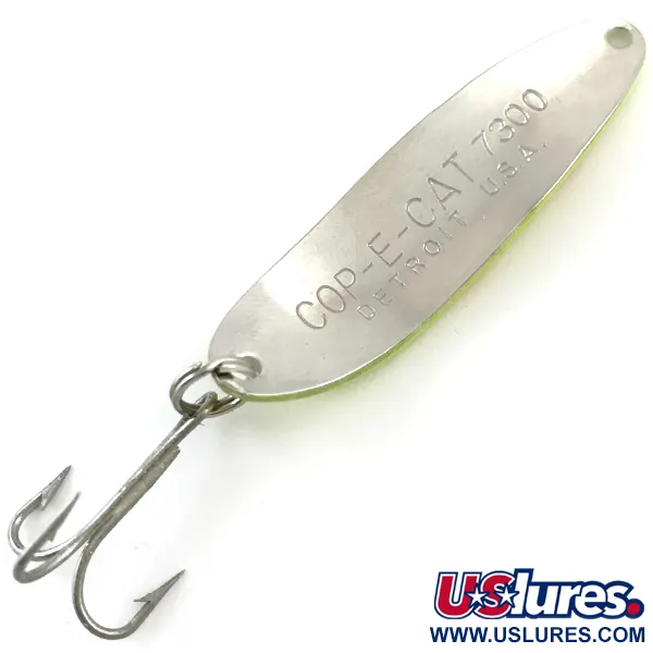 Vintage  Eppinger Dardevle Cop-E-Cat 7300 UV, 1/3oz Fluorescent Yellow / Nickel fishing spoon #5183