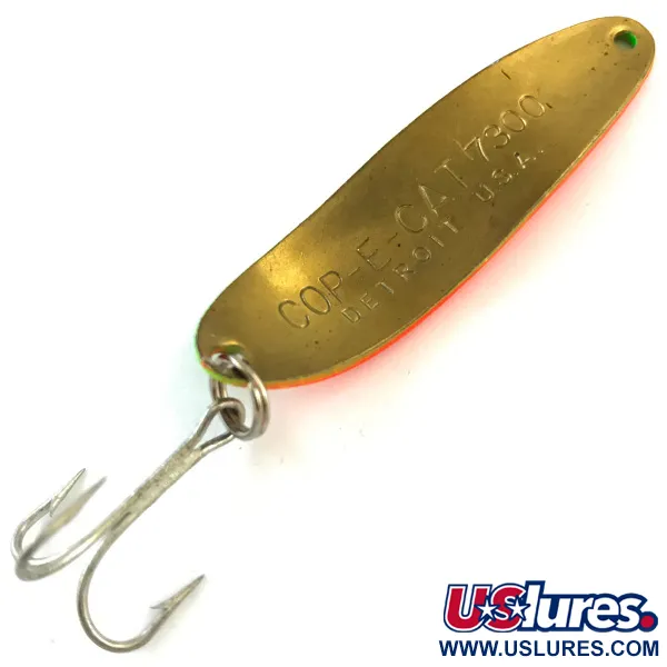 Vintage  Eppinger Dardevle Cop-E-Cat 7300 UV, 1/3oz Fire Tiger UV Glow in UV light, Fluorescent fishing spoon #5190