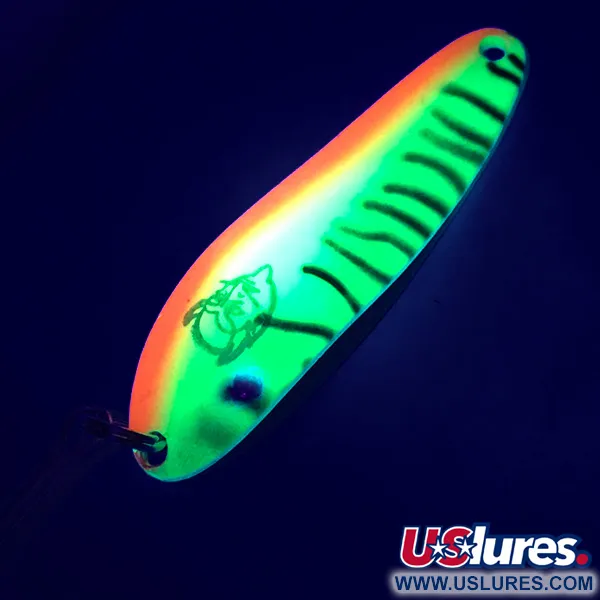 Vintage  Eppinger Dardevle Cop-E-Cat 7300 UV, 1/3oz Fire Tiger UV Glow in UV light, Fluorescent fishing spoon #5190