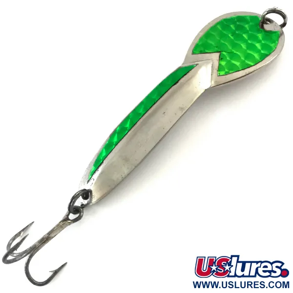 Vintage   Glen Evans Loco 4., 3/4oz Nickel / Green Hologram fishing spoon #5202