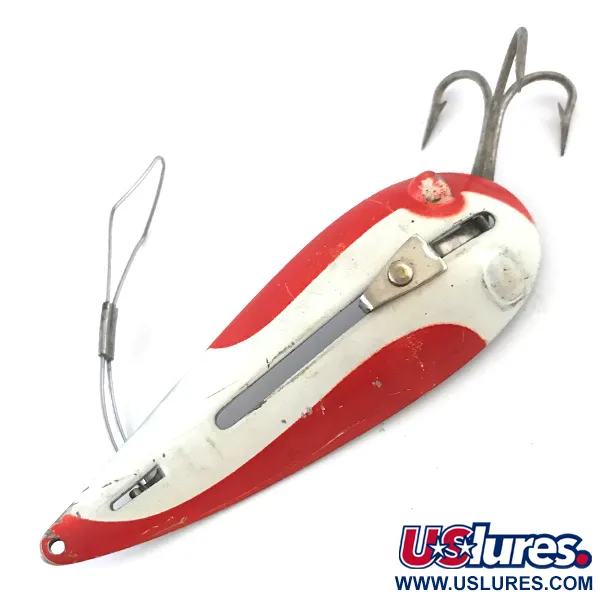 Vintage  Weedless Bait Company Weedless LARSON BAIT FISHTRAP​, 3/5oz Red / White / Nickel fishing spoon #5250