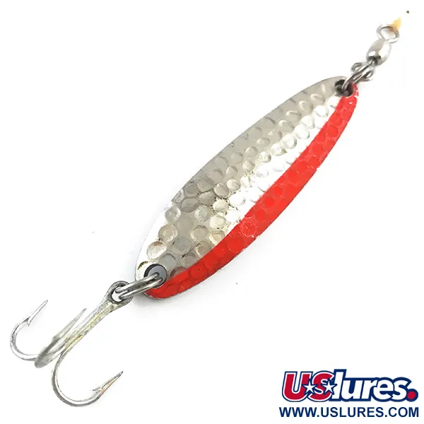Vintage  Luhr Jensen Krocodile Die #3 UV, 1/3oz Hammered Nickel / Red fishing spoon #5307