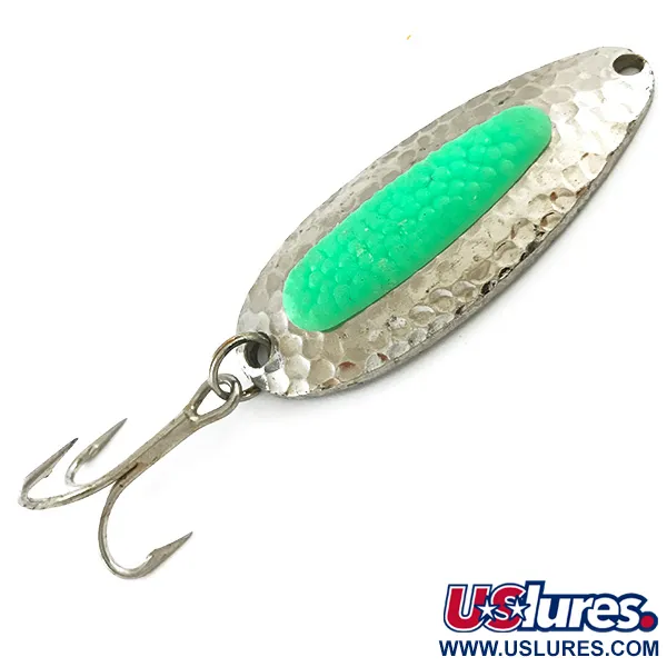 Vintage   Blue Fox Pixee UV, 3/4oz Hammered Nickel / Green fishing spoon #5344