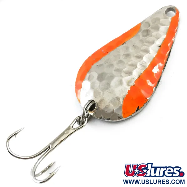 Vintage   Acme Stee-Lee UV, 1/2oz Hammered Nickel / Orange fishing spoon #5345