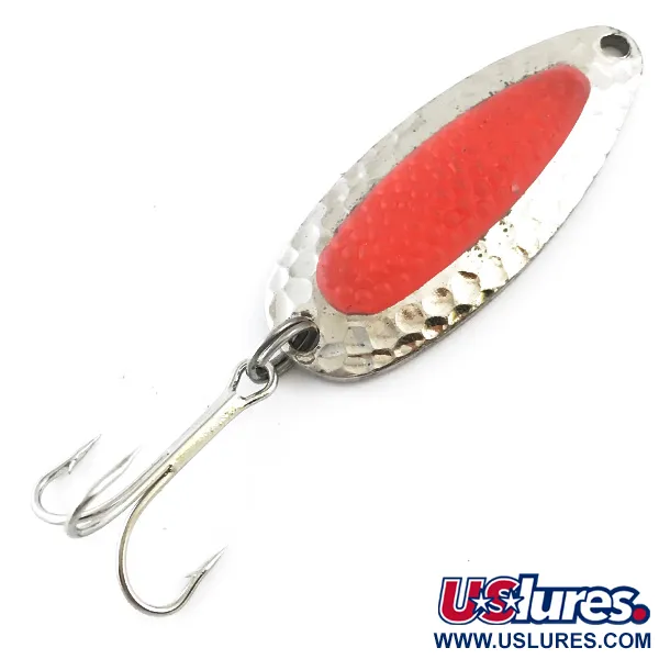 Vintage   Nebco Pixee UV, 1/2oz Hammered Nickel / Pink fishing spoon #5364