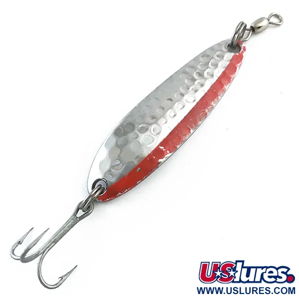 Vintage  Luhr Jensen Krocodile Die #3 UV, 1/3oz Hammered Nickel Red UV Glow in UV light, Fluorescent fishing spoon #5385