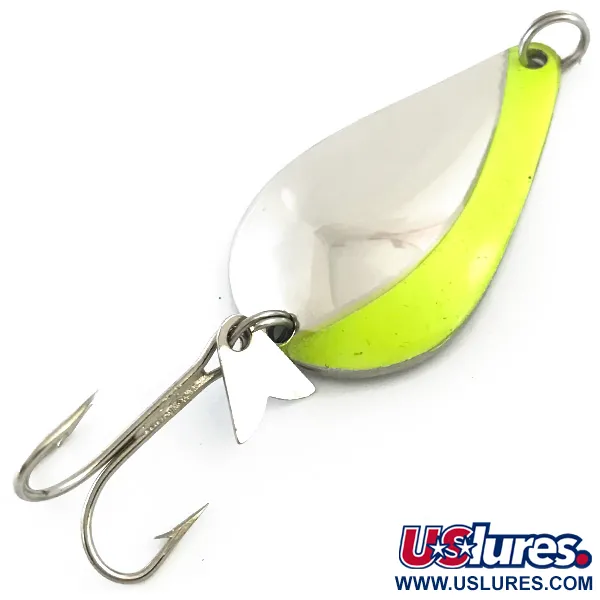Vintage  Acme K.O. Wobbler UV, 3/4oz Nickel / Chartreuse fishing spoon #5404