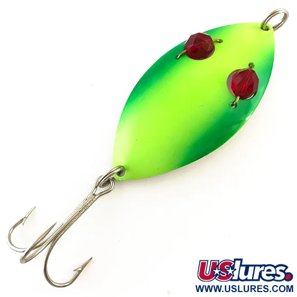 Vintage  Eppinger Red Eye Wiggler, 1oz Fluorescent Green / Red / White fishing spoon #5419