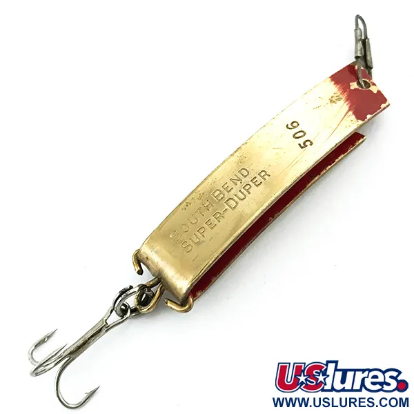 Vintage  South Bend Super-Duper 506, 1/4oz Gold / Red fishing spoon #5492