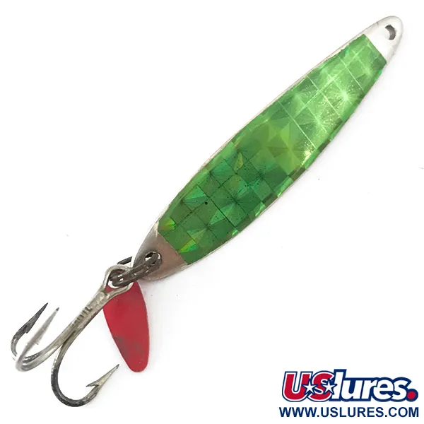 Vintage   Bay de Noc Swedish pimple, 1/4oz Nickel / Green / Red fishing spoon #5501