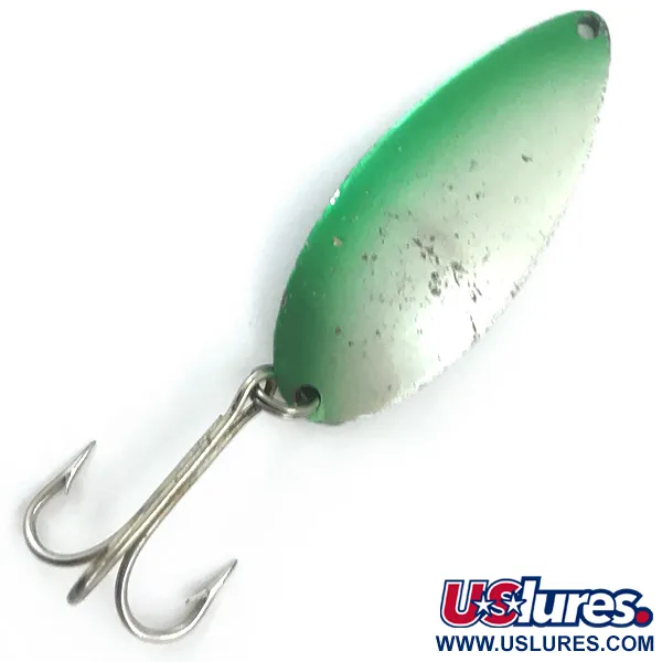 Vintage  Seneca Little Cleo (Hula Girl), 3/4oz White Pearl / Green / Nickel fishing spoon #5521