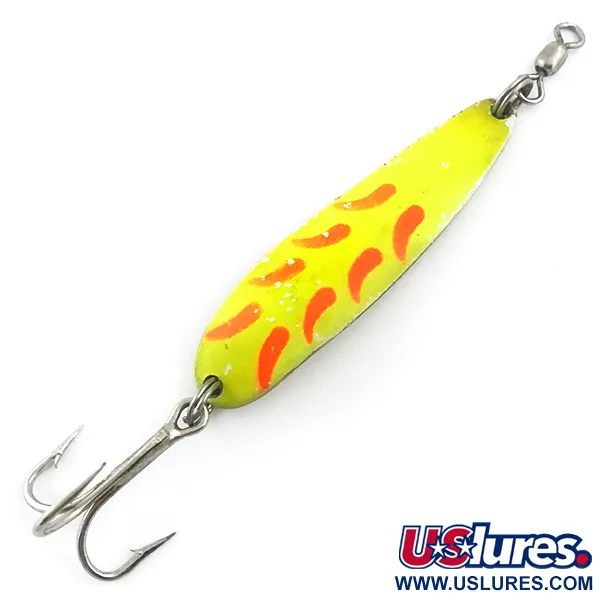 Vintage  Luhr Jensen Krocodile Die #4 UV, 2/3oz Yellow / Red / Gold fishing spoon #5523