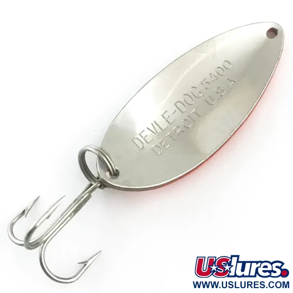  Eppinger Dardevle Devle Dog 5400 UV, 2/3oz Hammered Nickel / Orange UV Glow in UV light, Fluorescent fishing spoon #5532