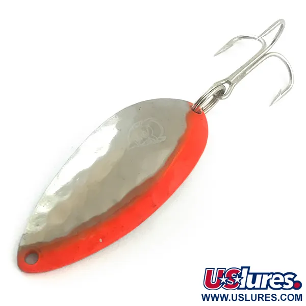  Eppinger Dardevle Devle Dog 5400 UV, 2/3oz Hammered Nickel / Orange UV Glow in UV light, Fluorescent fishing spoon #5532