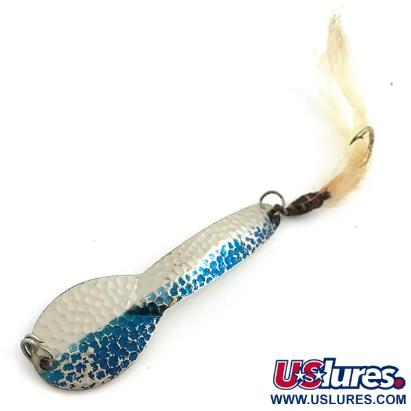 Vintage   Glen Evans Loco 5, 1oz Hammered Nickel / Blue fishing spoon #5549