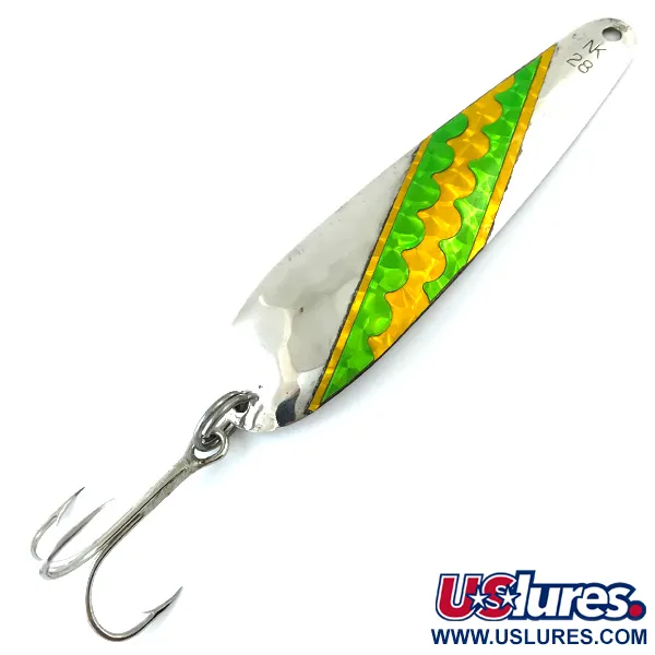 Vintage  Len Thompson Northern King 28 UV, 1/2oz Silver / Yellow / Green UV fishing spoon #5568