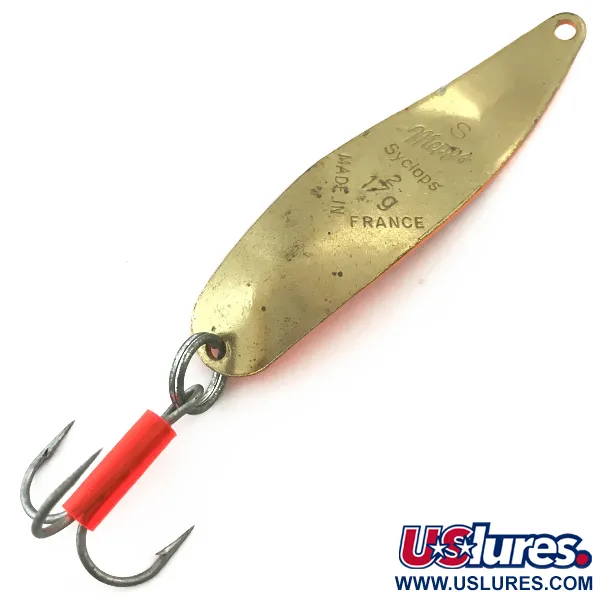 Vintage   Mepps Syclops 2 UV, 3/5oz Fluorescent Orange / Gold fishing spoon #5572