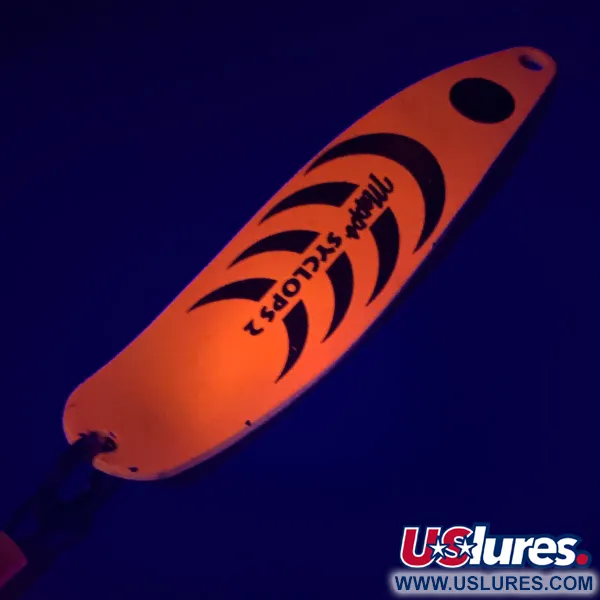 Vintage   Mepps Syclops 2 UV, 3/5oz Fluorescent Orange / Gold fishing spoon #5572
