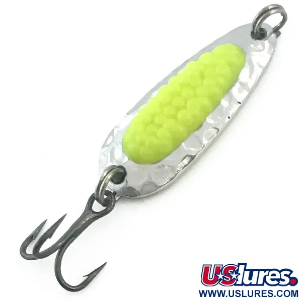 Vintage   Blue Fox Pixee UV​, 3/16oz Hammered Nickel / Yellow fishing spoon #5576