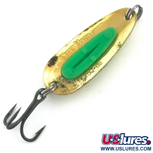 Vintage   Blue Fox Pixee , 3/16oz Hammered Gold / Green fishing spoon #5577