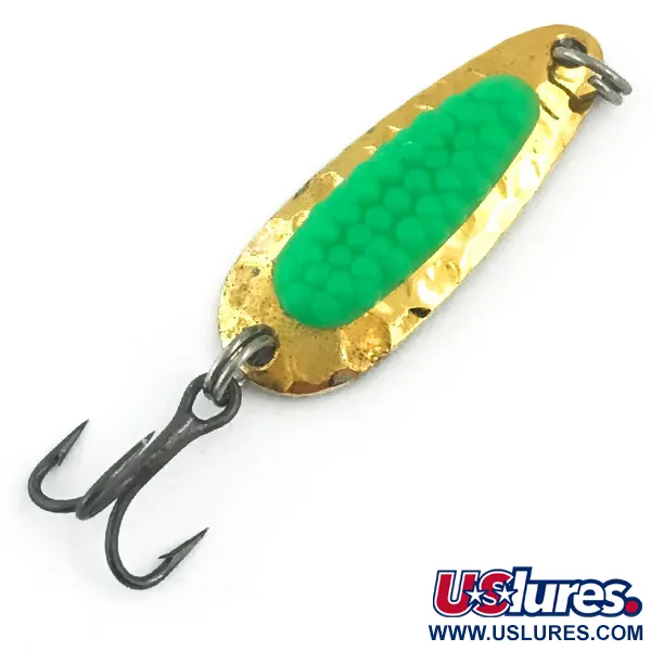 Vintage   Blue Fox Pixee , 3/16oz Hammered Gold / Green fishing spoon #5577