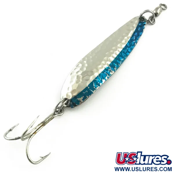 Vintage  Luhr Jensen Krocodile Die #4, 1/2oz Hammered Nickel / Blue fishing spoon #5579