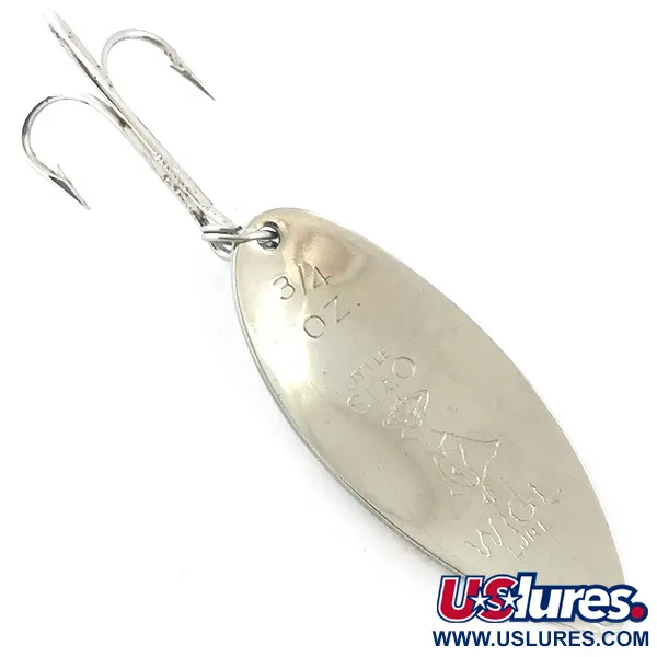 Vintage  Seneca Little Cleo (Hula Girl) Glow, 3/4oz White / Red / Nickel fishing spoon #5582